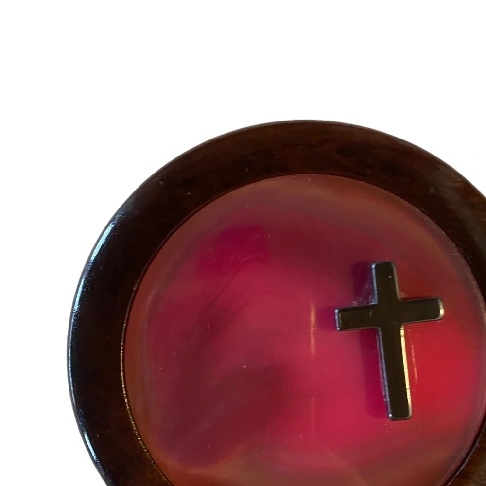 Beautiful Vintage Wooden Resin Ring Container with Onyx Cross